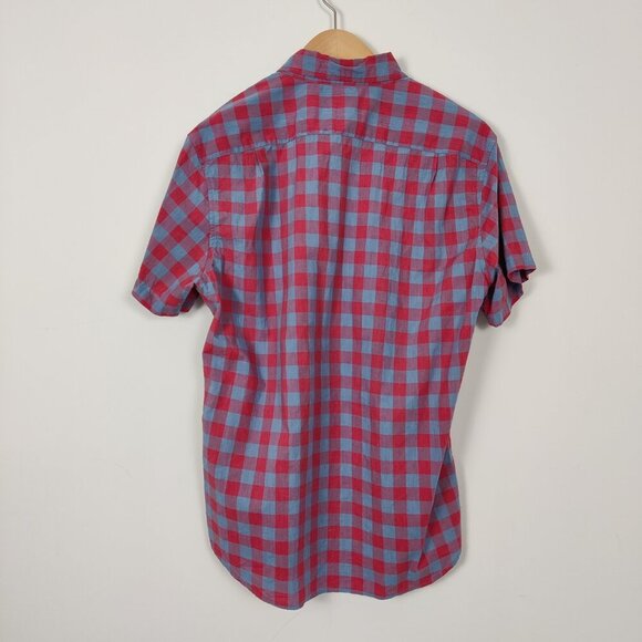 J. Crew Men's Button Down Plaid Shirt in Red Blue Size Medium 100% Cotton Office - Picture 2 of 7
